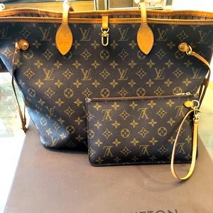 Louis Vuitton Neverfull MM with box dustbag wallet